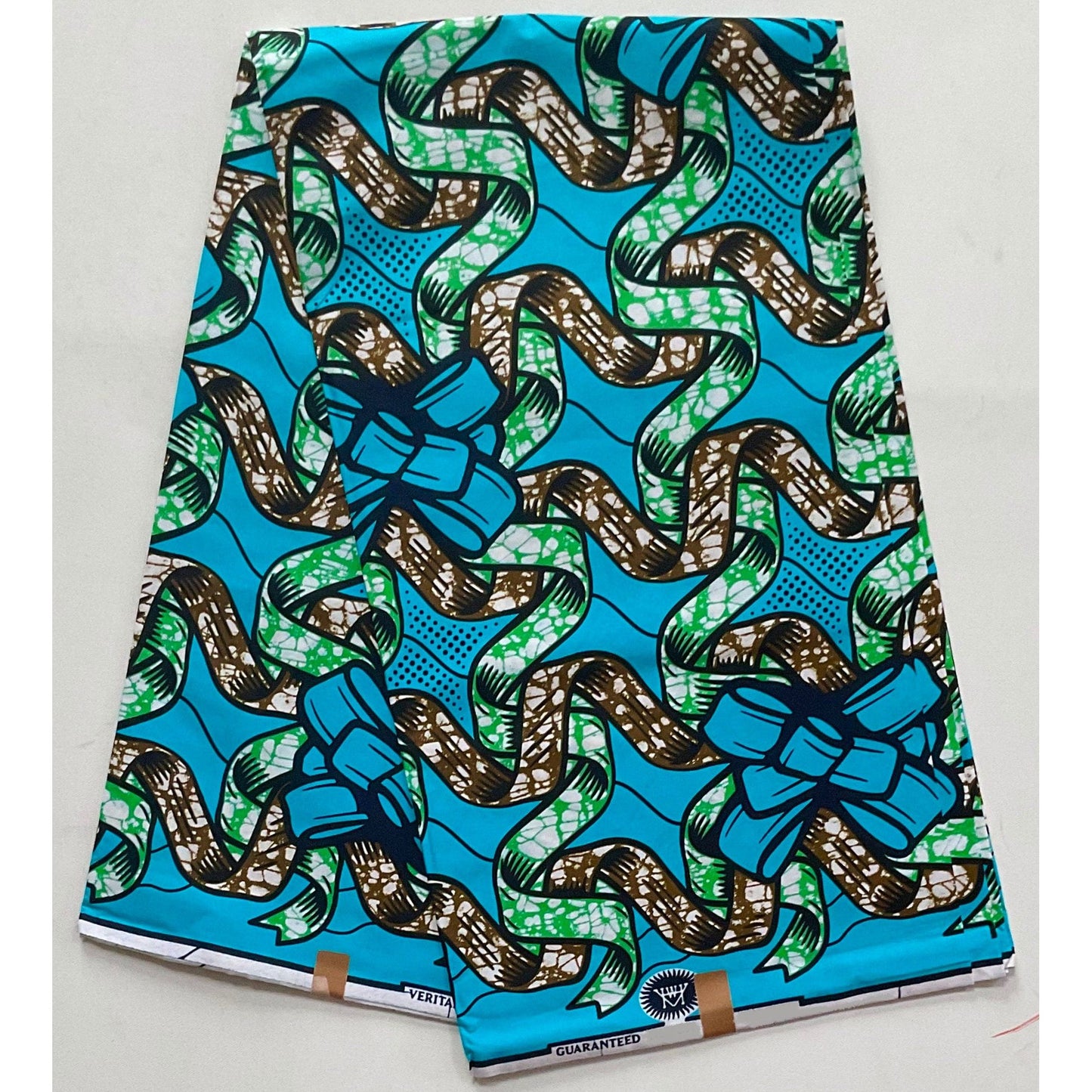 African Print Fabric/ Ankara - Blue, Green, Brown "The Present Is A Gift", YARD or WHOLESALE