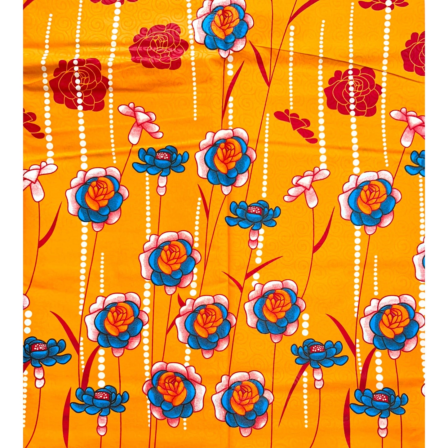 African Print Fabric/ Ankara - Orange, Red, Blue 'Floral Cascade', YARD or WHOLESALE