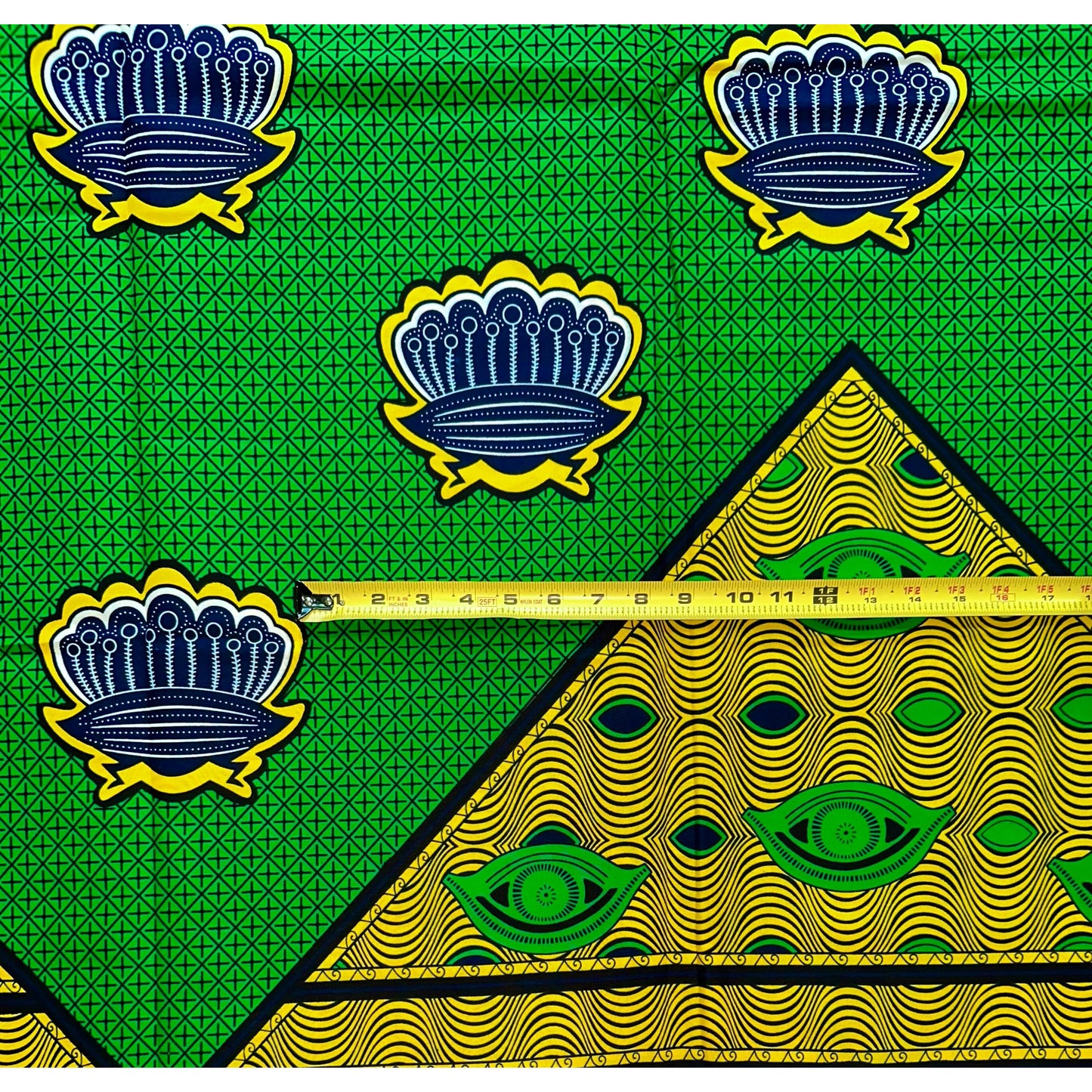 African Print Fabric/ Ankara - Green, Yellow, Navy "Ganizani", Yard or Wholesale