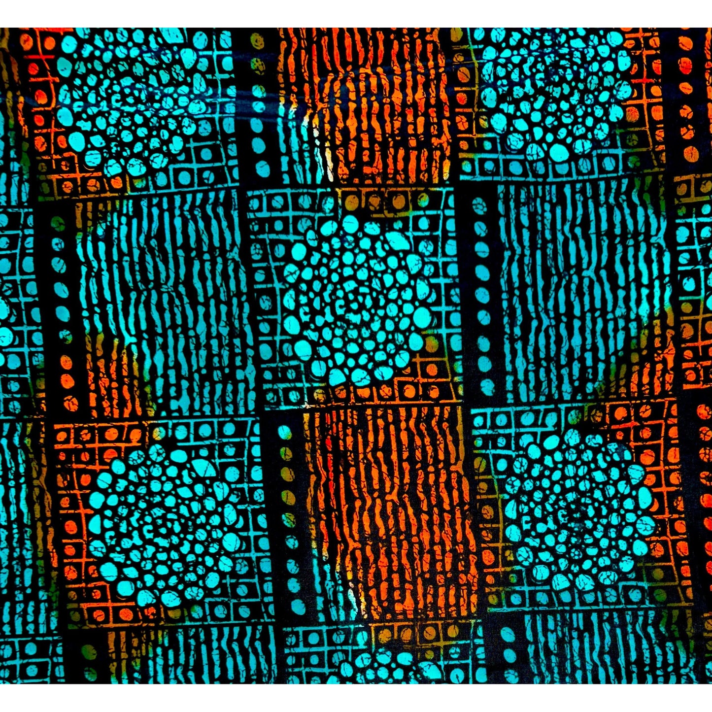 African Print Fabric/ Ankara - Teal, Orange, Black 'Sekou' Design