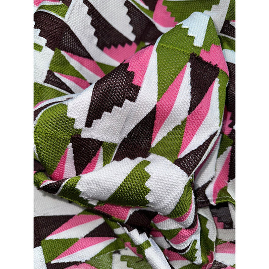 African Fabric/ Woven Kente - Pink, Green, Brown “Akosua”, 4 Yards