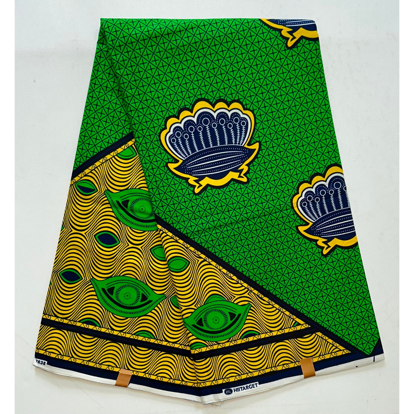 African Print Fabric/ Ankara - Green, Yellow, Navy "Ganizani", Yard or Wholesale