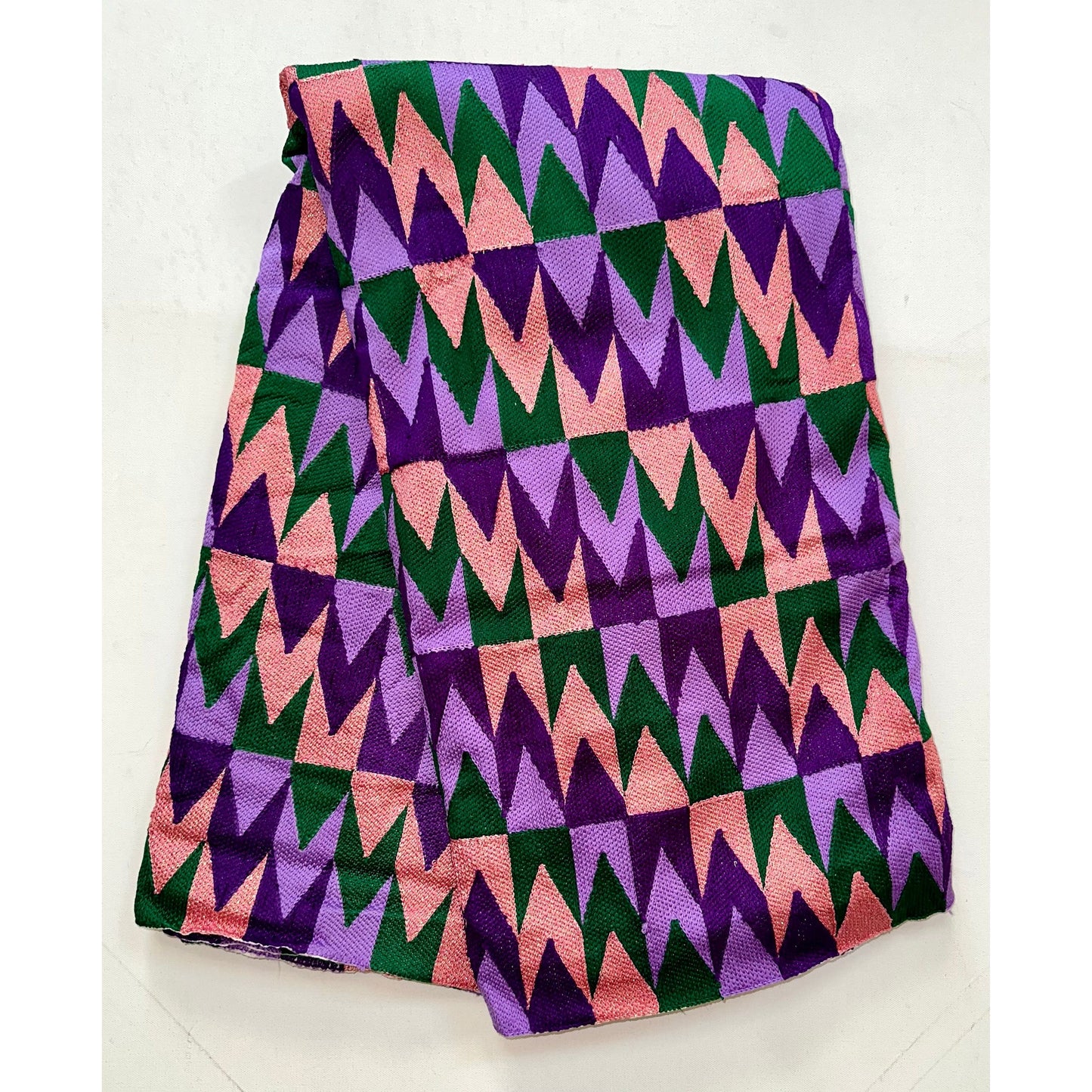 African Fabric/ Woven Kente - Purple, Green, Pink, Metallic Gold “Efuru”, 4 Yards