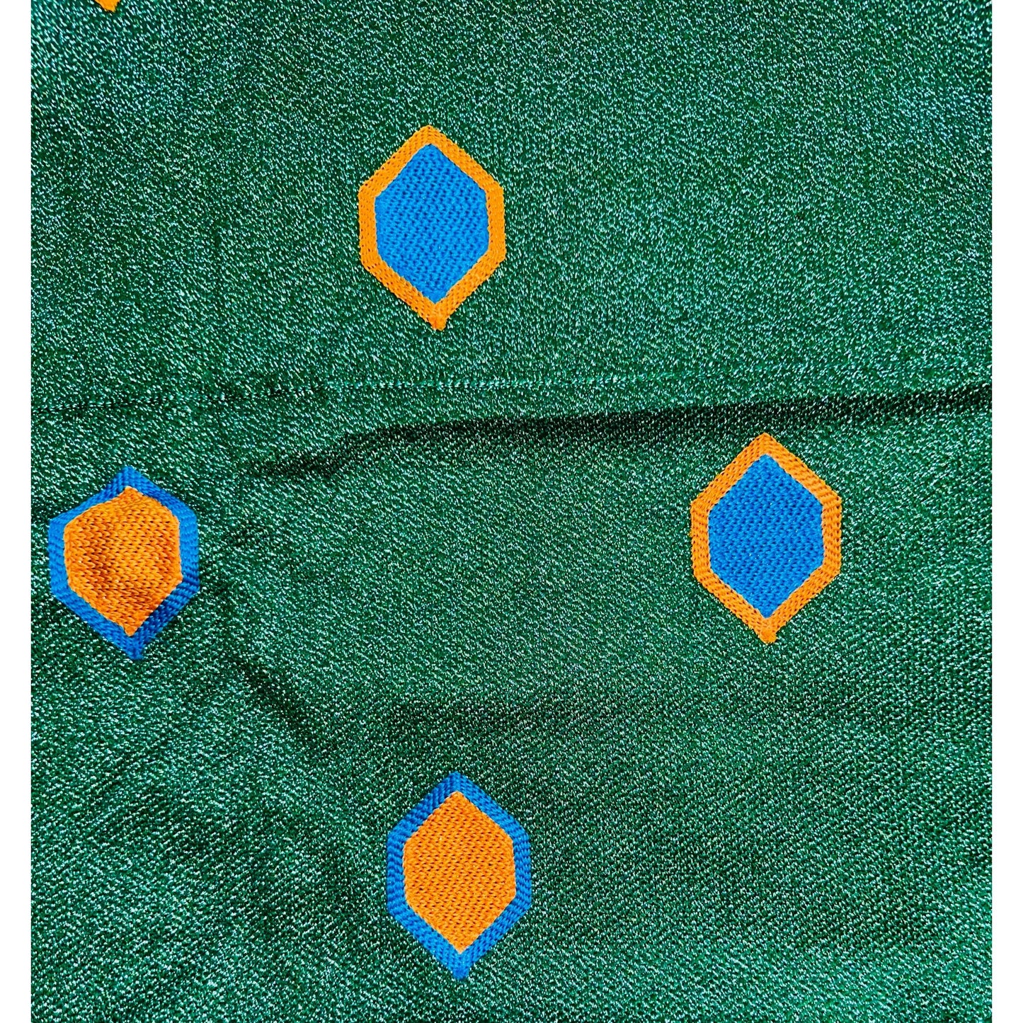 African Fabric/ Woven, Embroidered Kente - Green, Blue, Orange, Silver “Afreyea”, 2 Yards