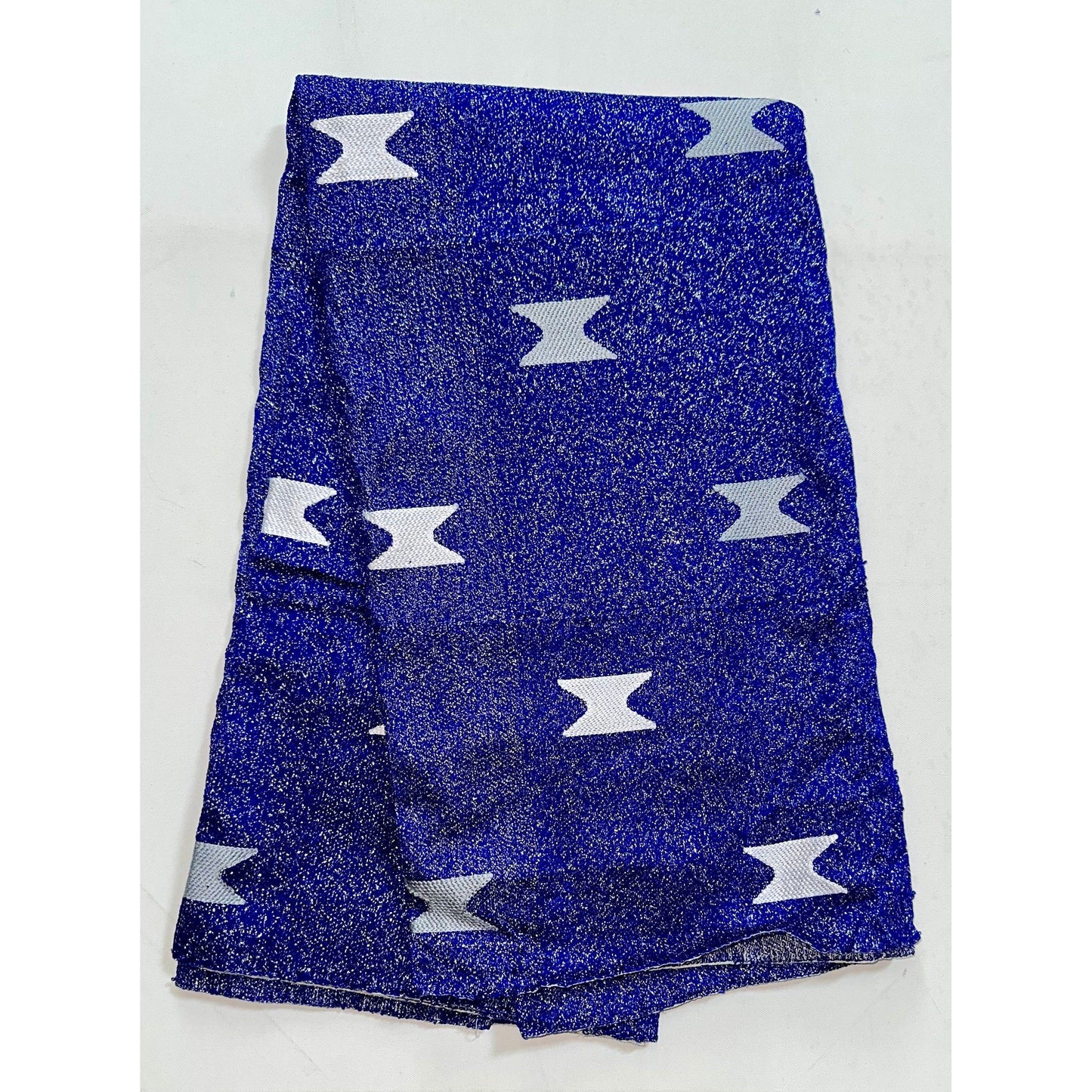 African Fabric/ Woven, Embroidered Kente - Blue, Silver “Naa”, 2 Yards