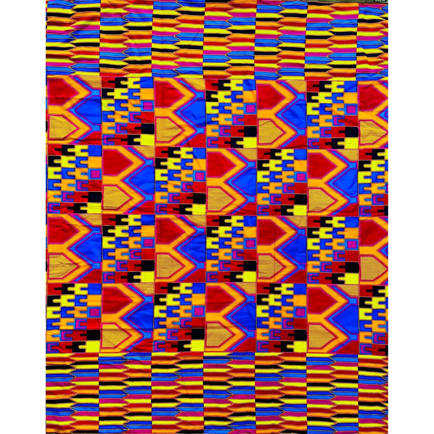 African Print Fabric/ Ankara - Blue, Orange, Red 'Shakirat' Kente, YARD or WHOLESALE