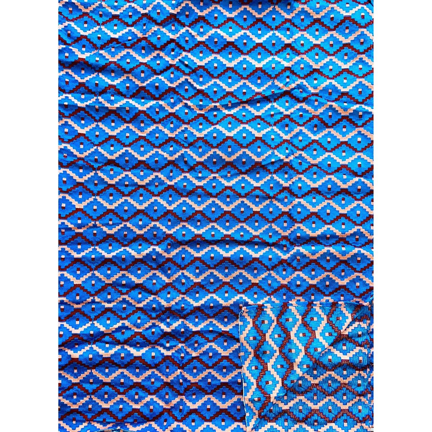 African Fabric/ Woven Kente - Blue, Pink, Dark Red “Panyin”, 4 Yards