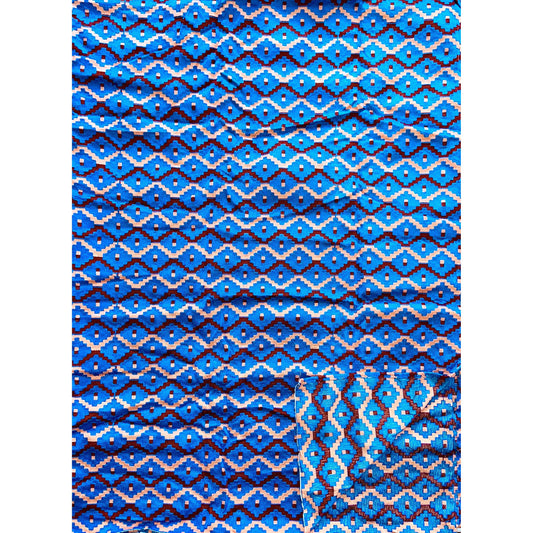 African Fabric/ Woven Kente - Blue, Pink, Dark Red “Panyin”, 4 Yards