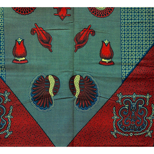 African Fabric/Ankara - Rusty Red, Teal, Beige 'Culture & Respect’ , YARD or WHOLESALE