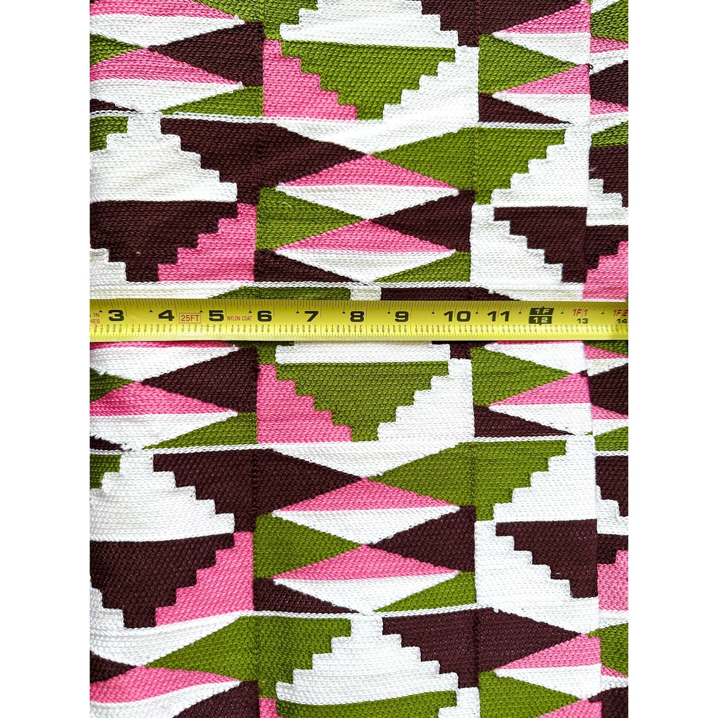 African Fabric/ Woven Kente - Pink, Green, Brown “Akosua”, 4 Yards