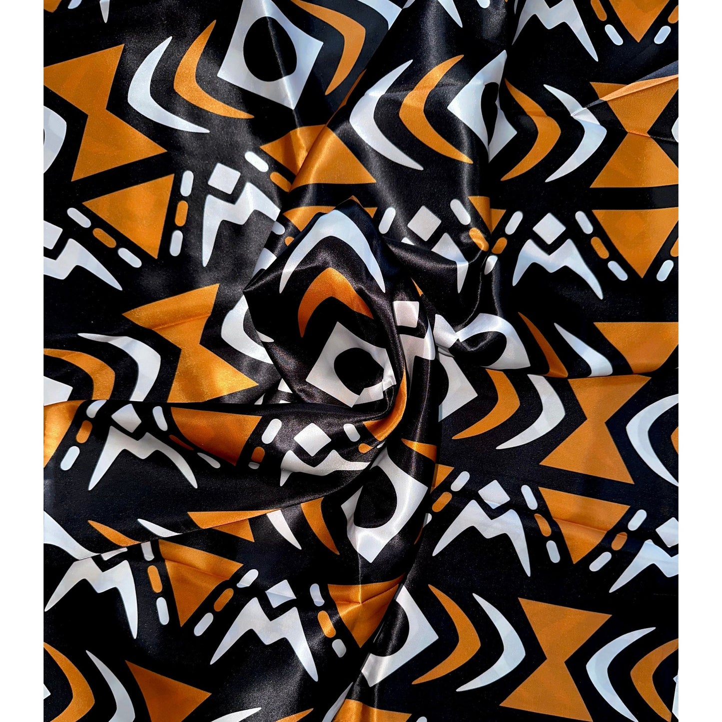African Print, Satin Fabric - Black, Brown, White "Yaro", Per Yard or Wholesale