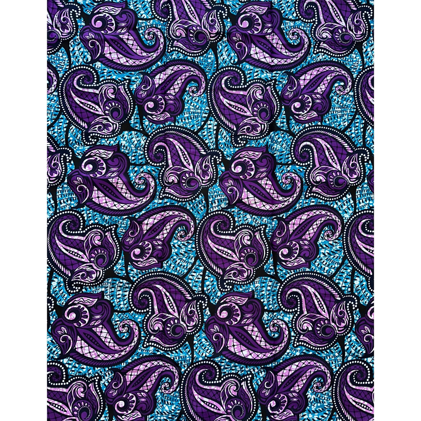 African Print Fabric - Purple, Blue, Black ‘Ouidah Rose', Yard or Wholesale