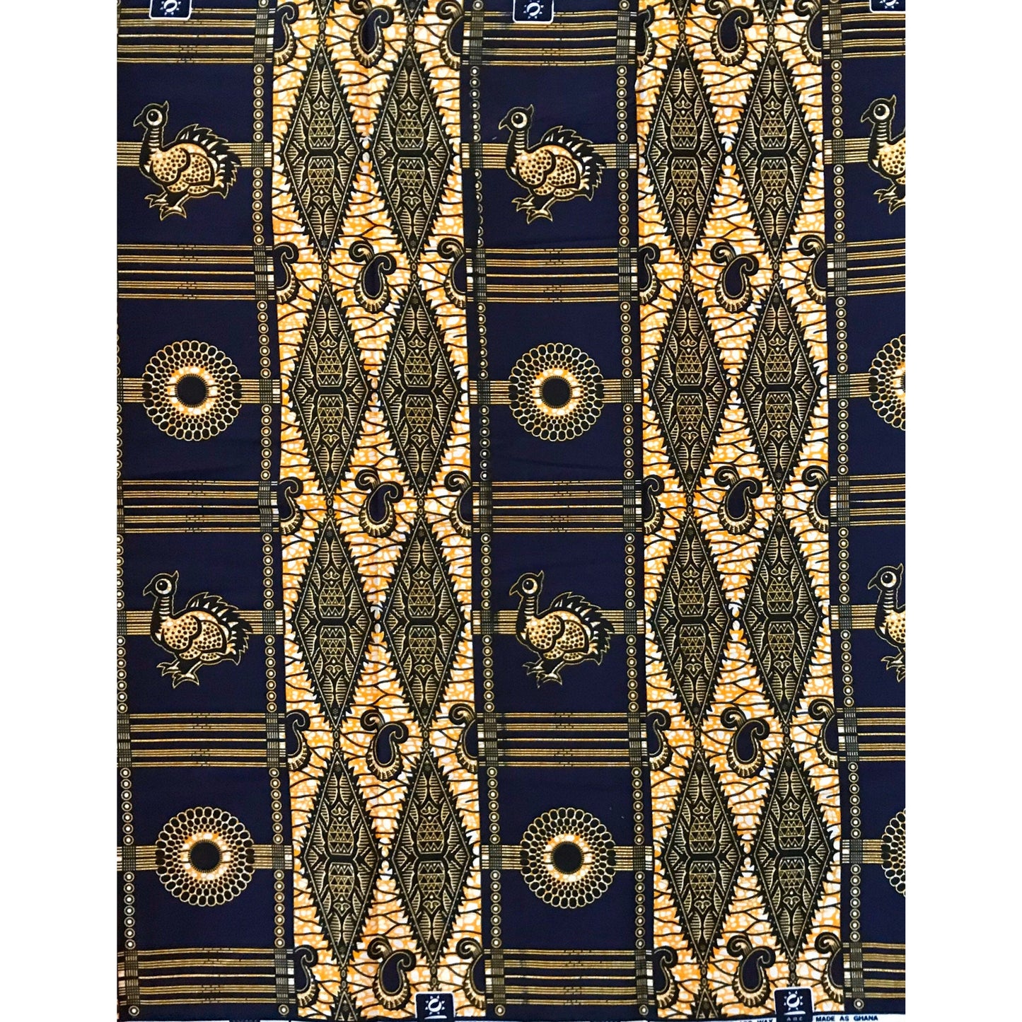African Print Fabric/ Ankara - Blue, Marigold 'Guinea Fowl' FLAWED Design, YARD or WHOLESALE