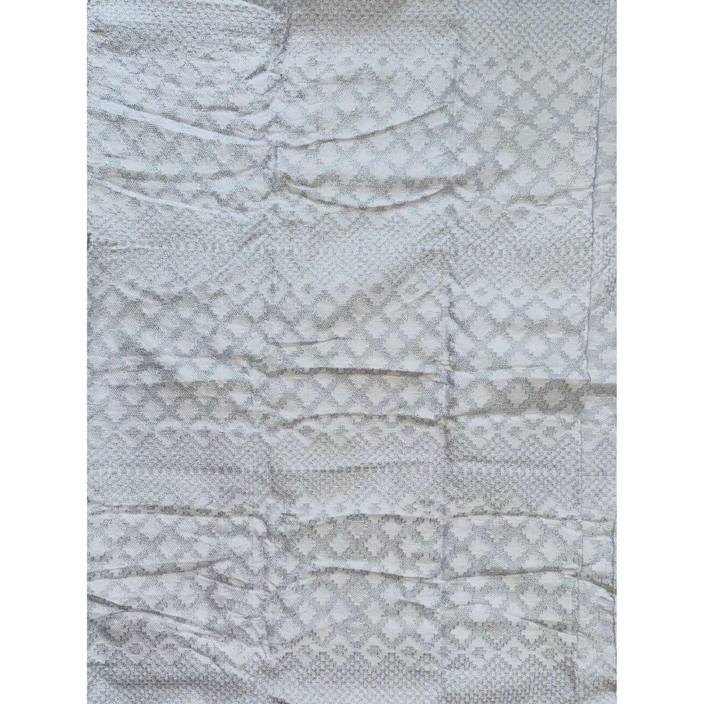 African Fabric/ Woven Kente - Silver, White “Tawiah”, 4 Yards