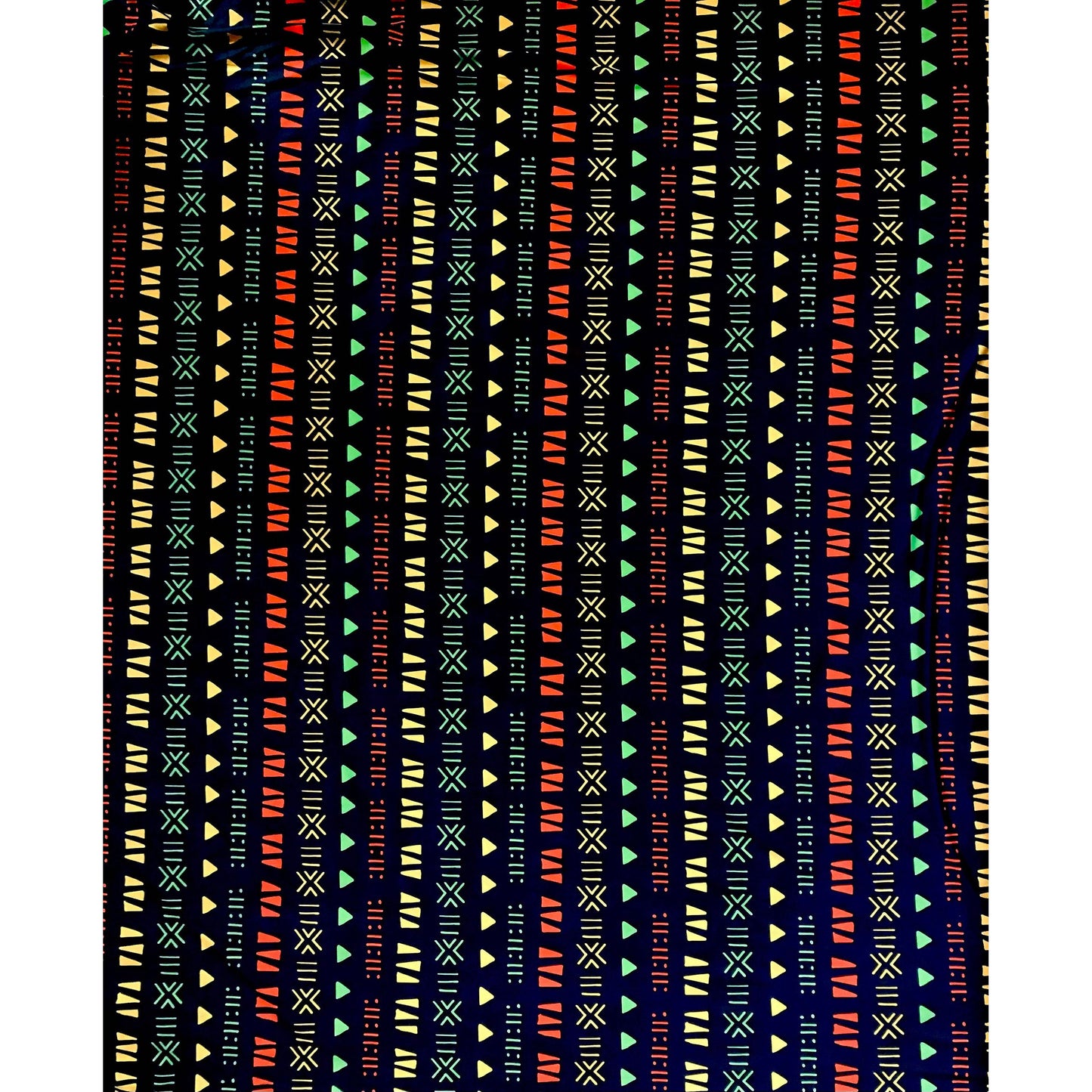 African Print, Elastic Knit Fabric - Dark Brown, Orange, Yellow, Green "Kachi", Per Yard
