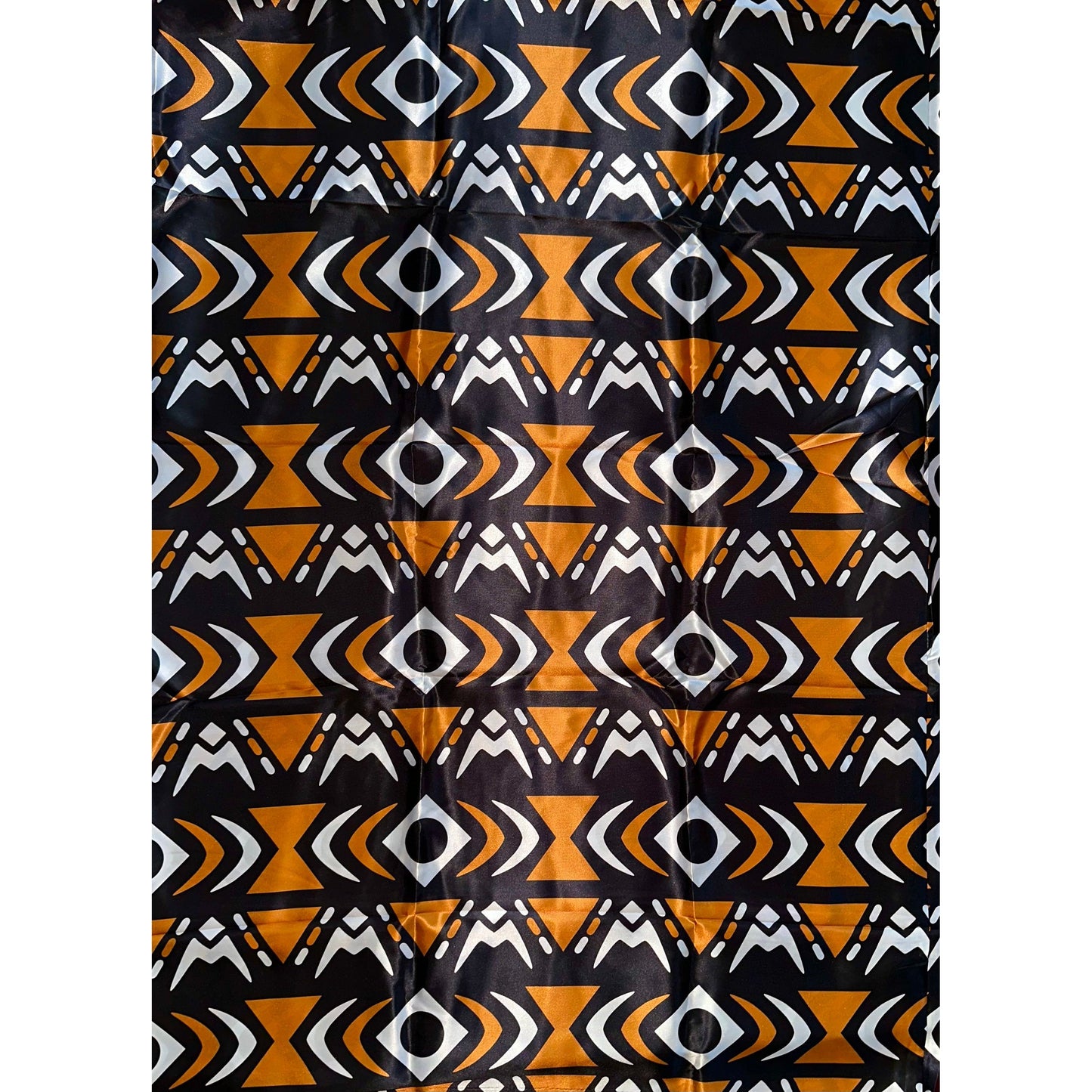 African Print, Satin Fabric - Black, Brown, White "Yaro", Per Yard or Wholesale