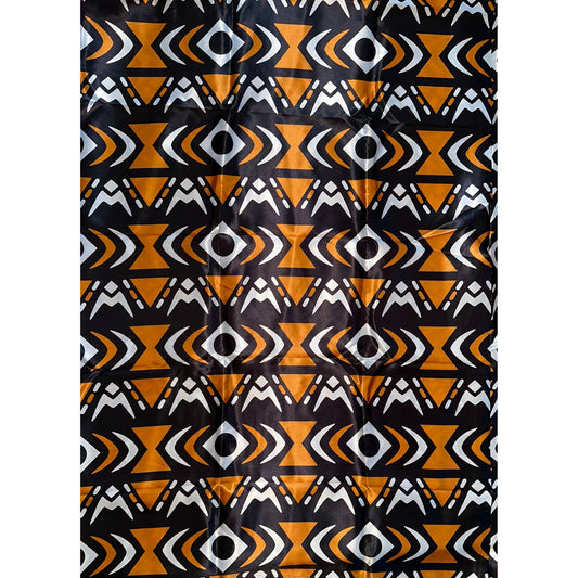 African Print, Satin Fabric - Black, Brown, White "Yaro", Per Yard or Wholesale