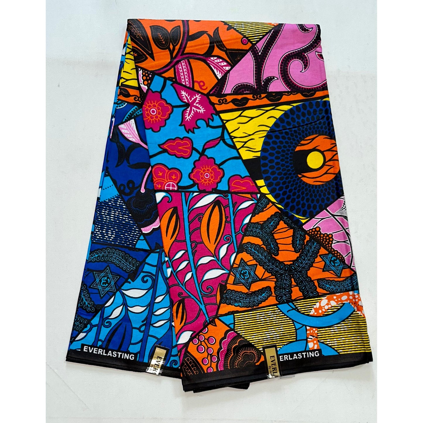 African Fabric/ Ankara - Fuchsia, Orange, Blue, Yellow, Pink 'Kahina' Design, YARD or WHOLESALE