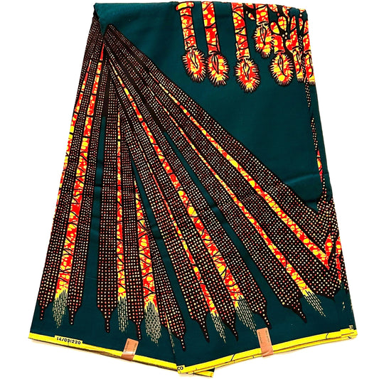 African Print Fabric/ Ankara - Dark Green, Brown, Black 'Kinara' YARD or WHOLESALE