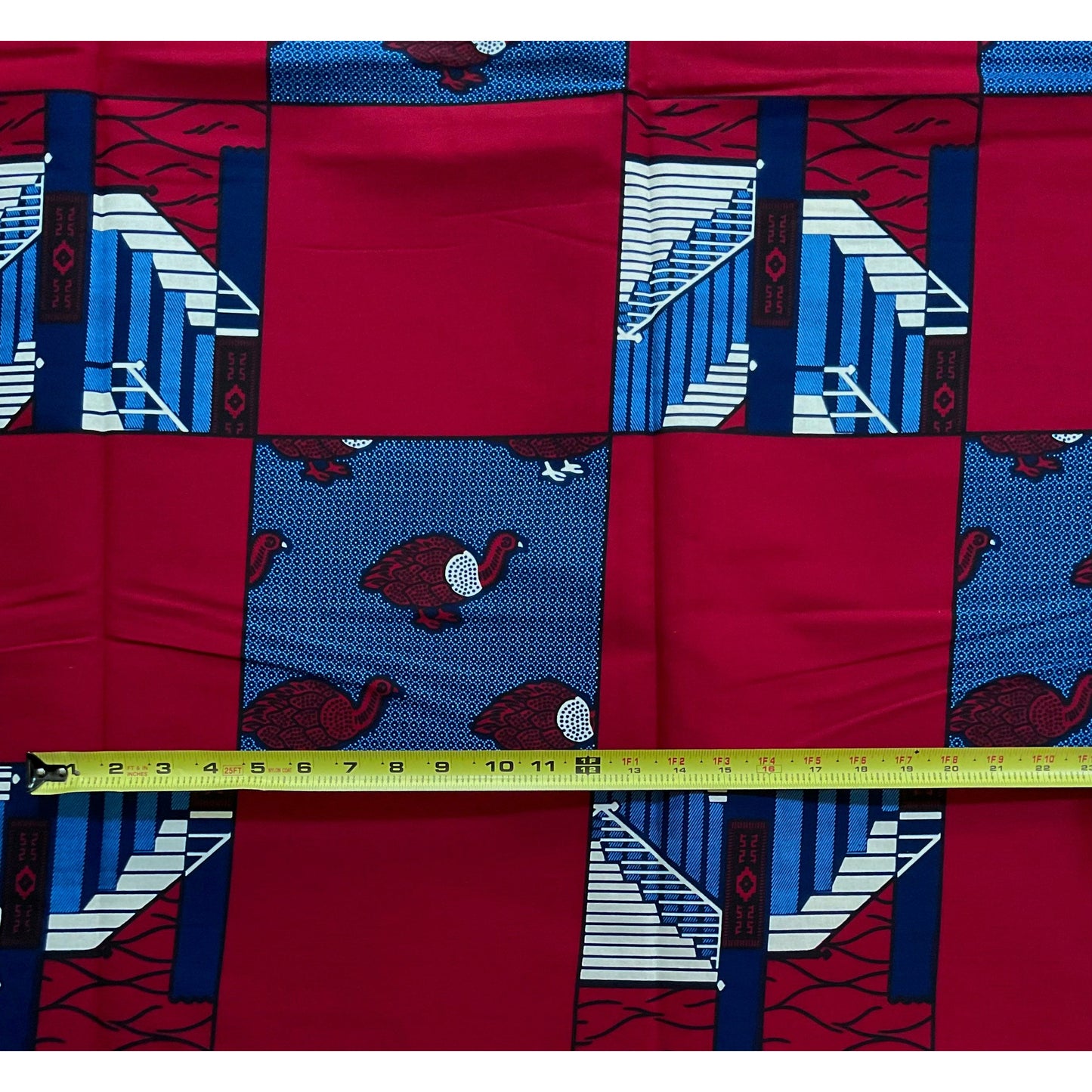 African Print Fabric/ Ankara - Red, Blue, Cream 'Gwengwe', YARD or WHOLESALE