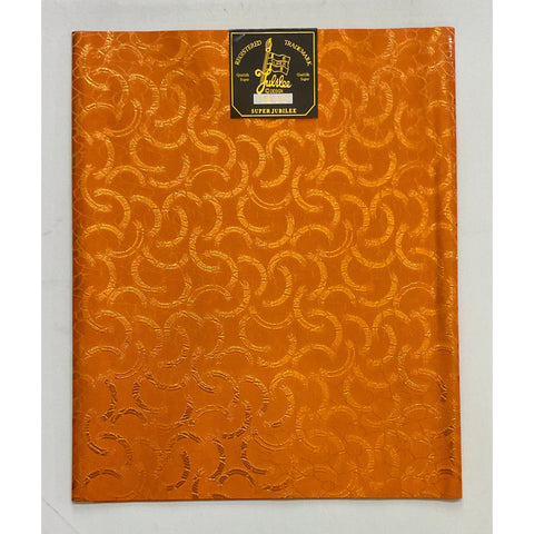 African Damask/ Metallic Jacquard/ Headtie, Gele Fabric - Orange ‘Link Up’, ~2 yards