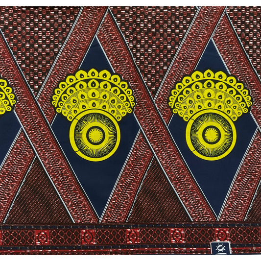 African Print Fabric/ Ankara - Brown, Yellow, Blue 'Kambalu' Design, YARD or WHOLESALE