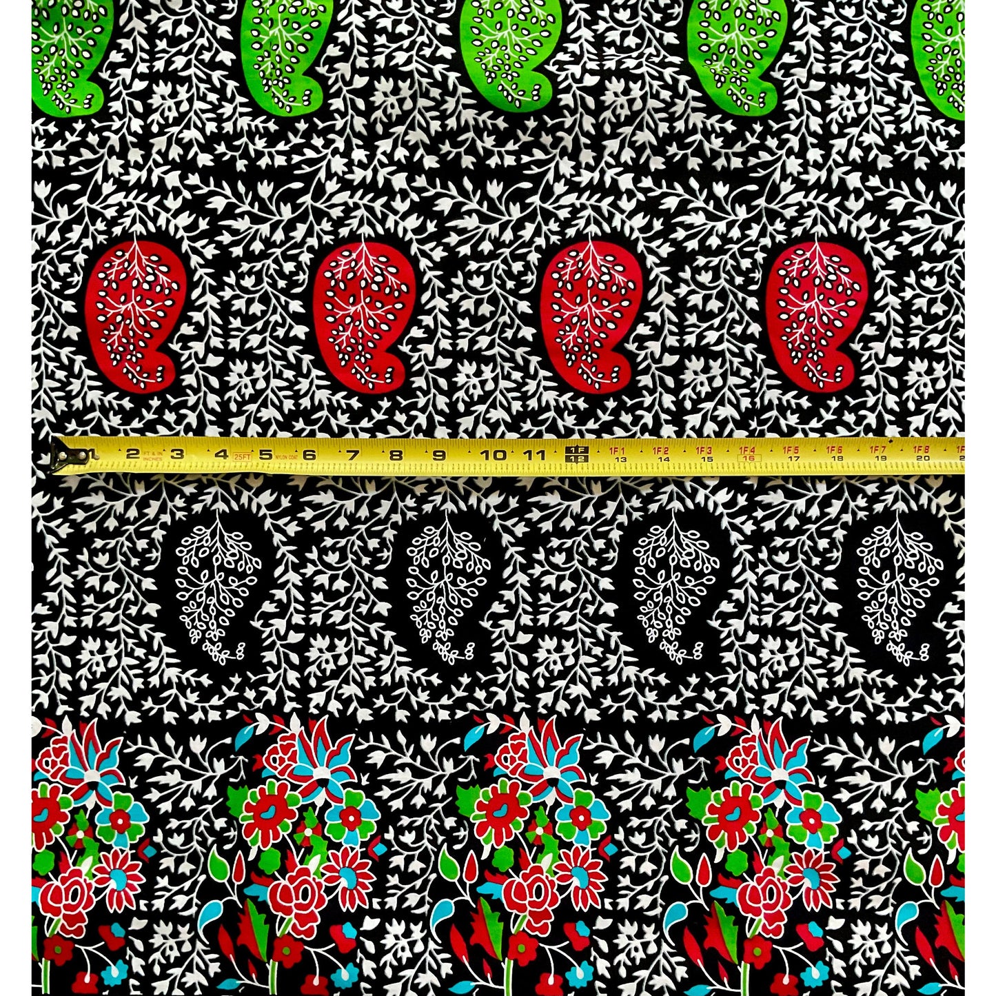 African Print Fabric/ Ankara - Red, Orange, Black, Green "Chalama", YARD or WHOLESALE