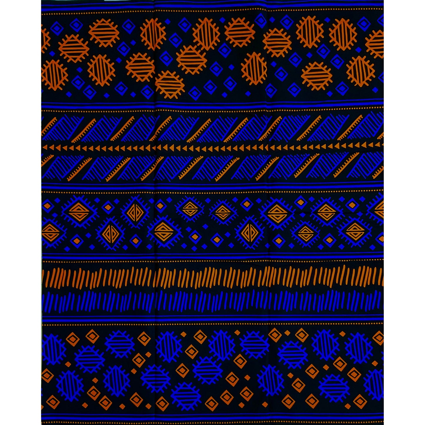 African Print Fabric/ Ankara - Black, Blue, Orange 'Gbehan', YARD or WHOLESALE