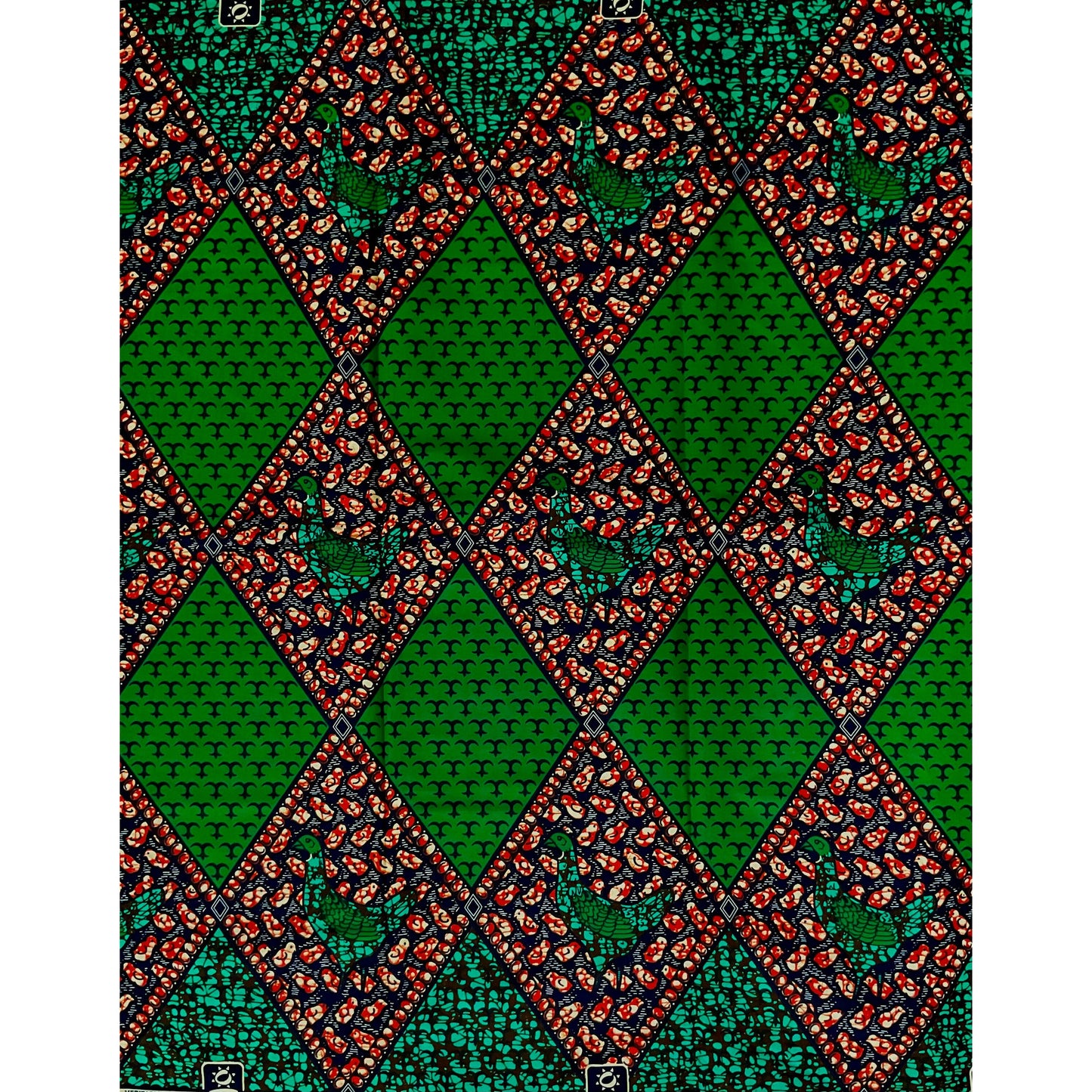 African Print Fabric/ Ankara - Green, Brown, Blue 'Turtle Dove', YARD or WHOLESALE