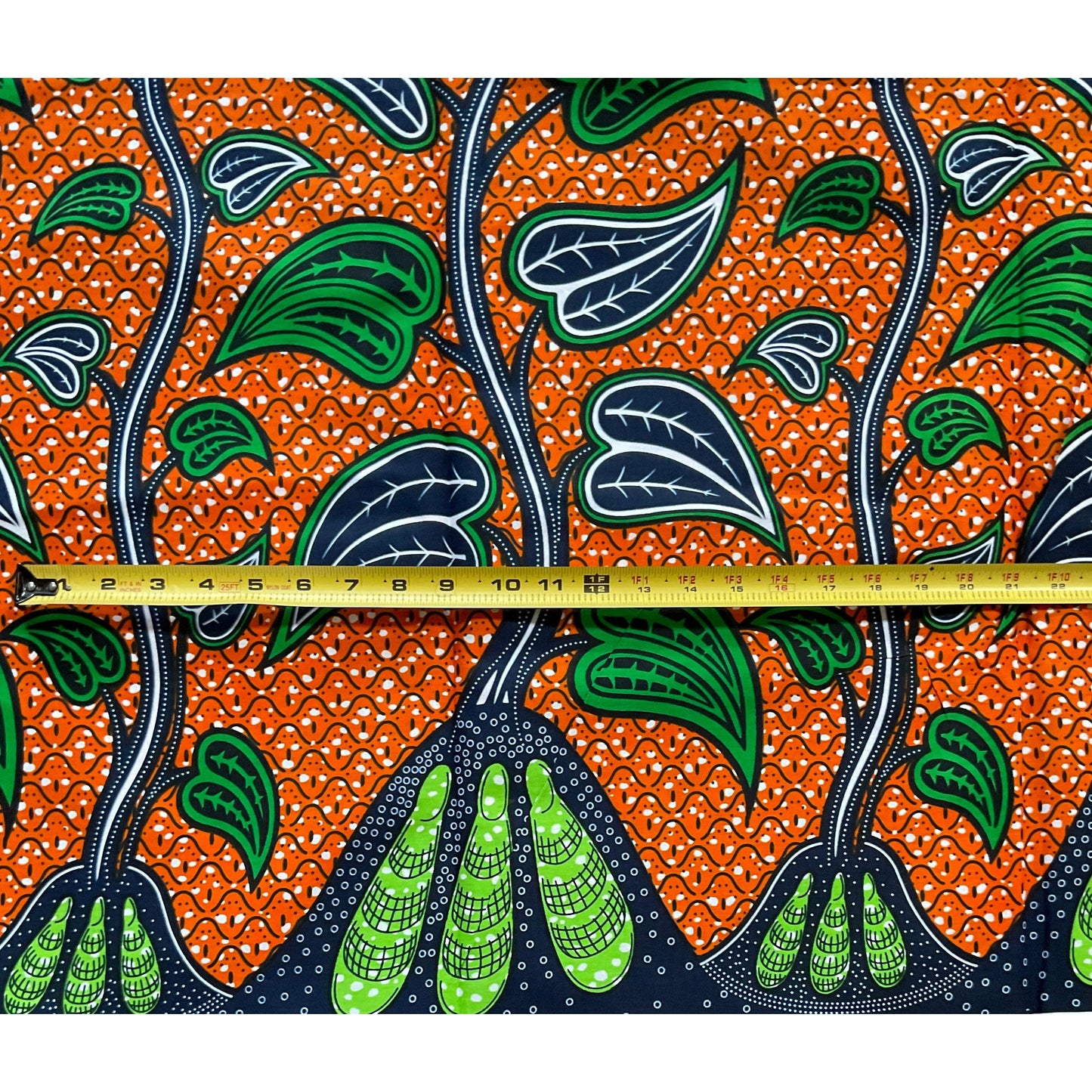 African Print Fabric/ Ankara - Orange, Green, Blue 'Nurture' Design, YARD or WHOLESALE