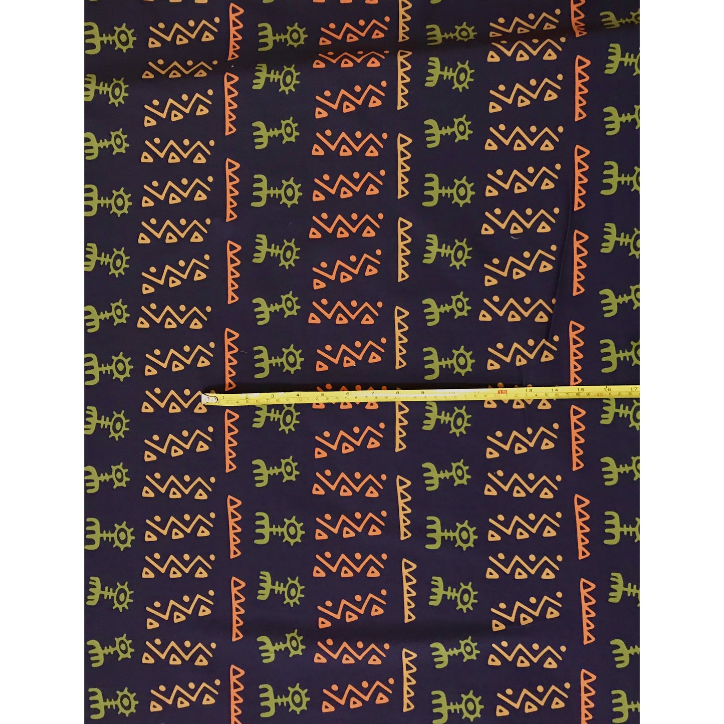 African Print, Stretch Cotton Satin Fabric- Navy, Orange, Green "Adewale" Per Yard
