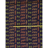 African Print, Stretch Cotton Satin Fabric- Navy, Orange, Green "Adewale" Per Yard