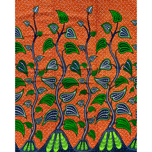 African Print Fabric/ Ankara - Orange, Green, Blue 'Nurture' Design, YARD or WHOLESALE