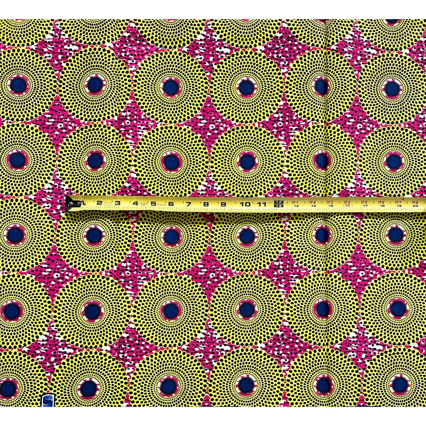 African Print Fabric/ Ankara - Magenta, Yellow, Navy 'Bullseye Mini' Design, YARD or WHOLESALE