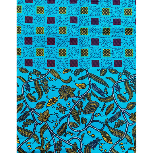 African Print Fabric/ Ankara - Blue, Red, Yellow 'Ivy Works' Design, YARD or WHOLESALE