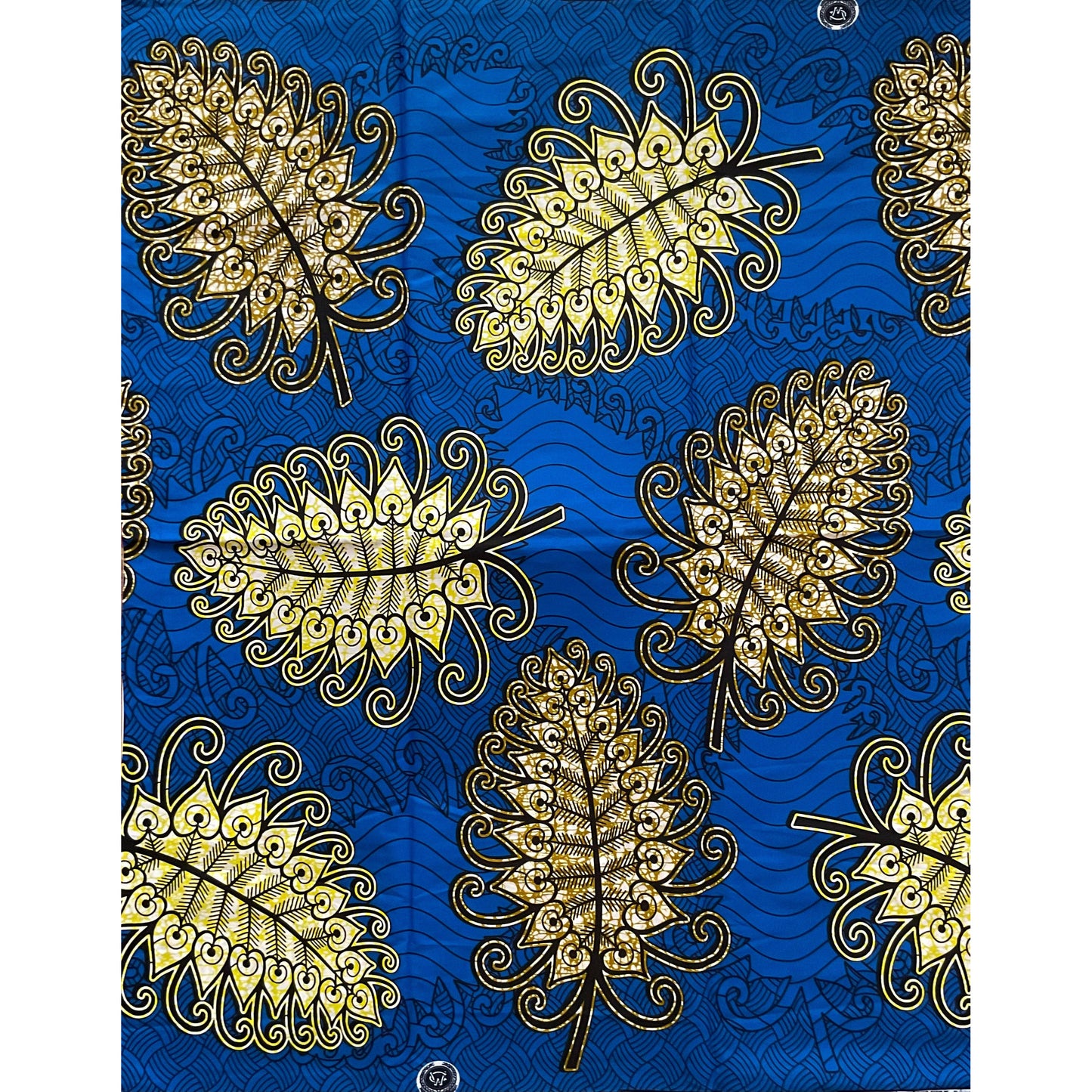 African Print Fabric/ Ankara - Blue, Brown, Yellow, Black 'Ilex' Design, YARD or WHOLESALE