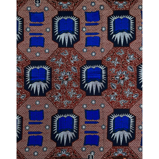 African Print Fabric/ Ankara - Blue, Brown 'That Good Book,’ YARD or WHOLESALE