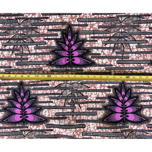 African Print Fabric/ Ankara - Brown, Purple, Navy 'Striped Lantana', ~1 YARD
