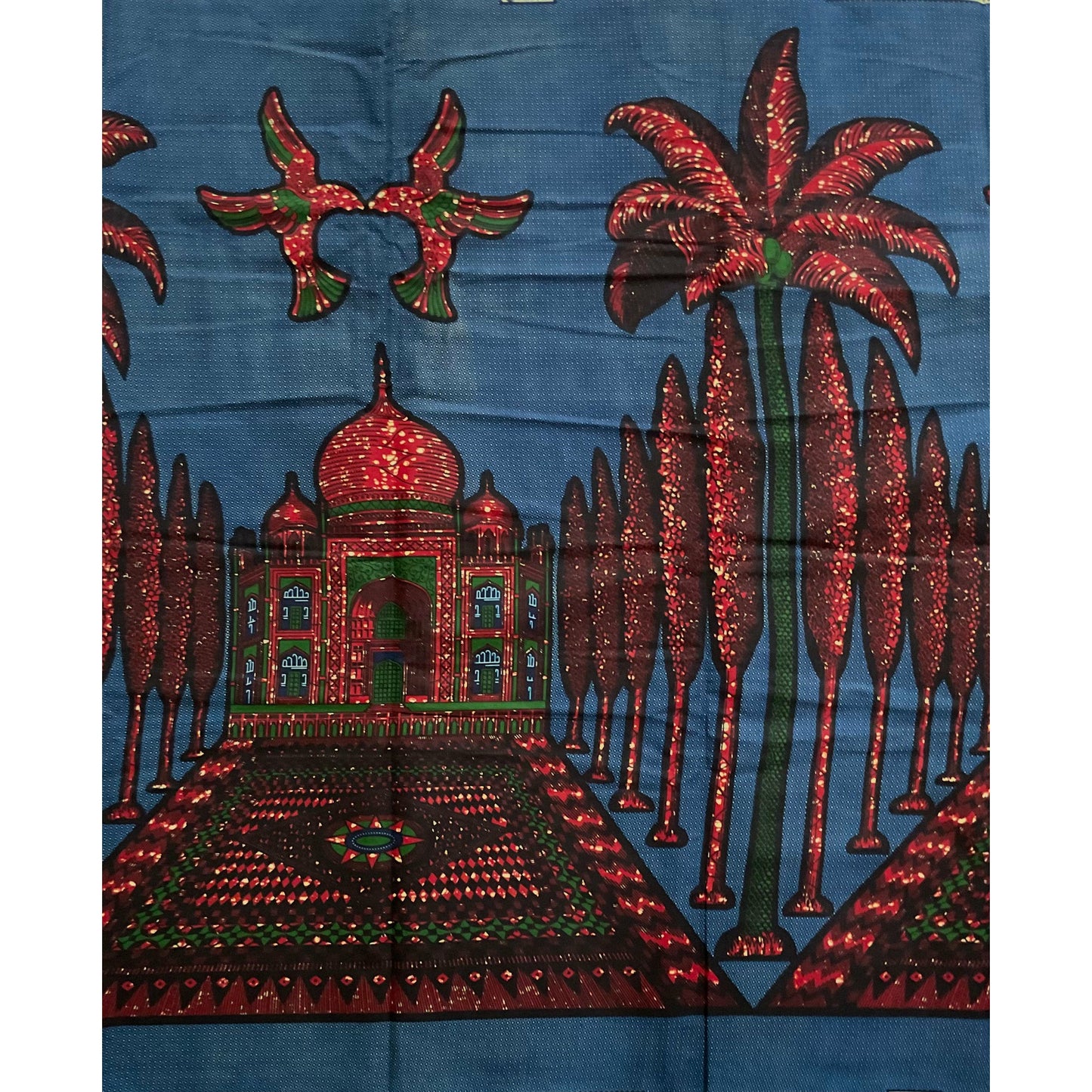 African Print Fabric/ Ankara - Green, Brown, Blue 'Jubilee Palace' Design, YARD or WHOLESALE