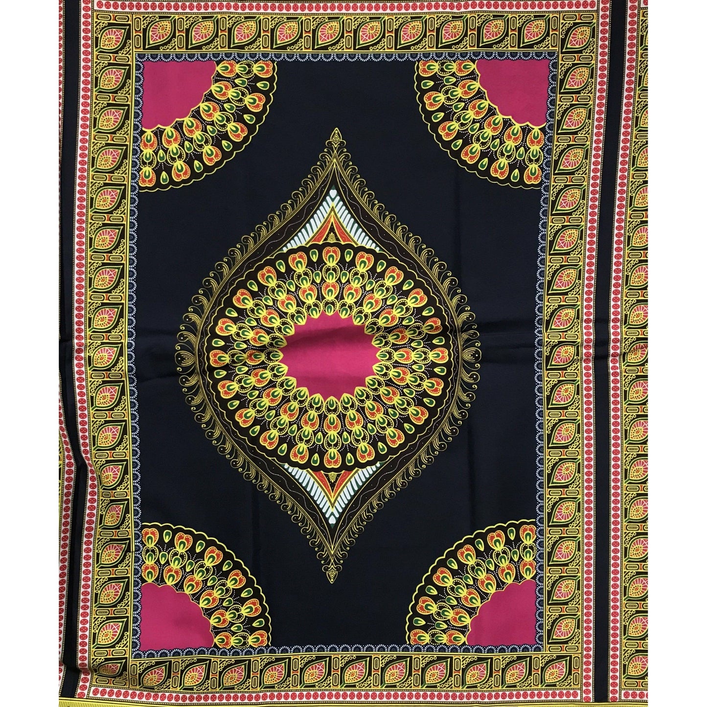 African Dashiki 3.0 Print Fabric/ Ankara - Navy & Pink, Per YARD, PANEL or WHOLESALE