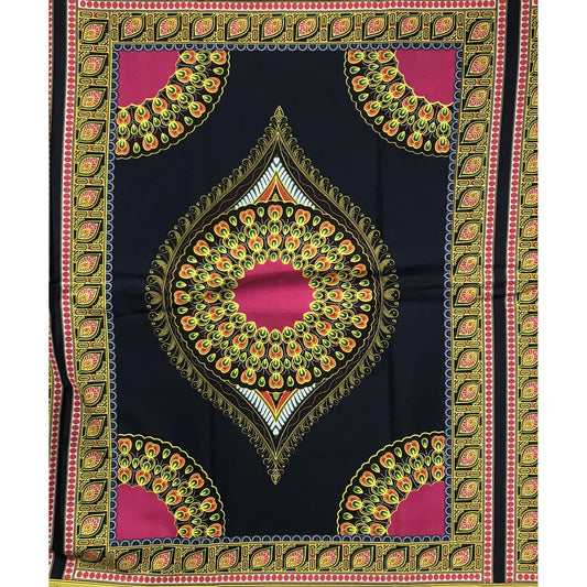 African Dashiki 3.0 Print Fabric/ Ankara - Navy & Pink, Per YARD, PANEL or WHOLESALE