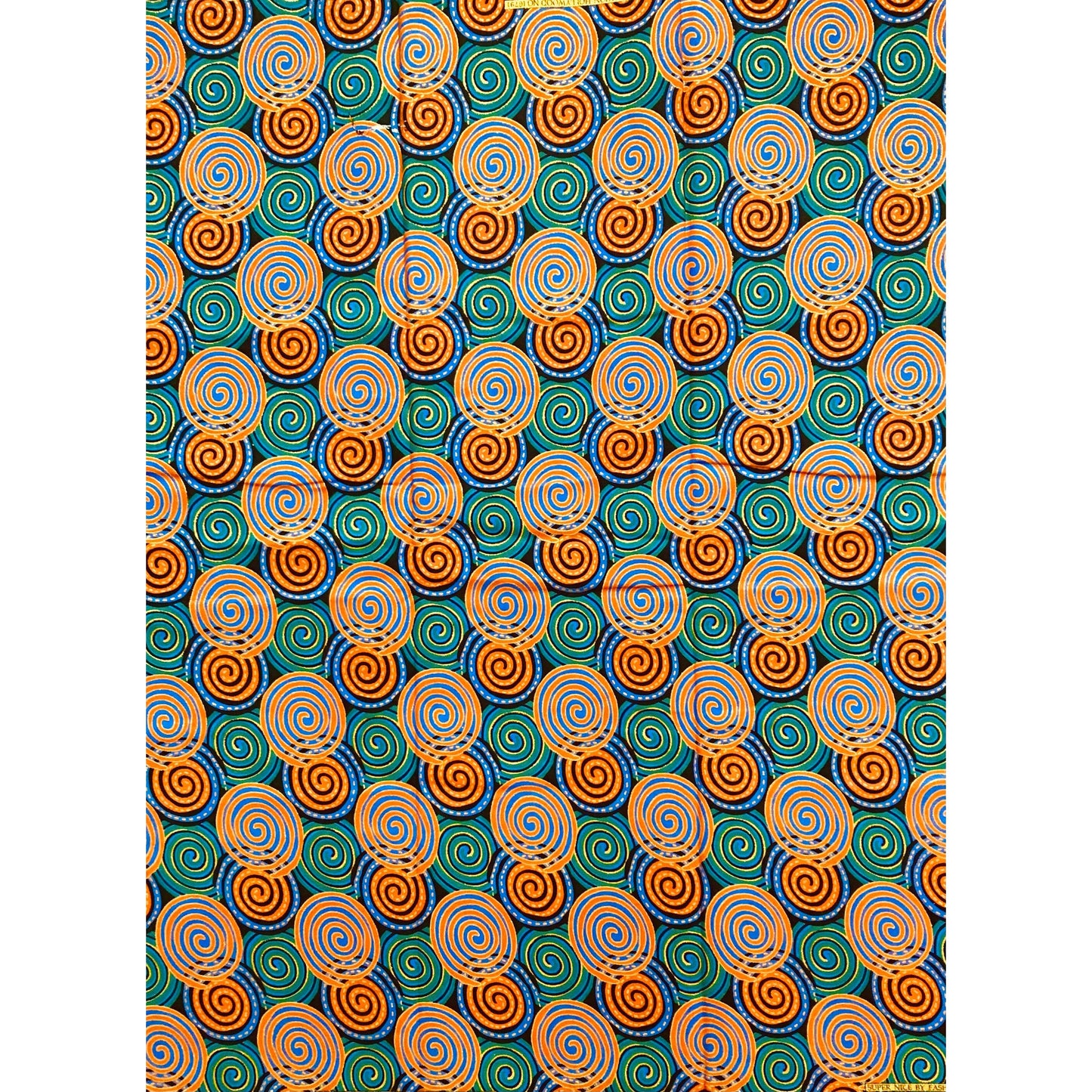 African Print Fabric/ Ankara - Teal, Orange, Periwinkle, Black, Shimmery Gold Glitter 'Wangrin’ , YARD or WHOLESALE