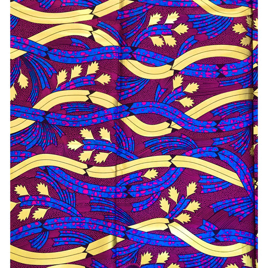 African Print Fabric/ Ankara - Magenta, Blue, Shimmering Gold 'Dinah' Design, YARD or WHOLESALE