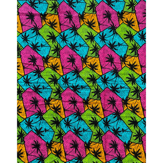African Print Fabric/ Ankara - Pink, Green, Blue "Views from La Digue," YARD or WHOLESALE