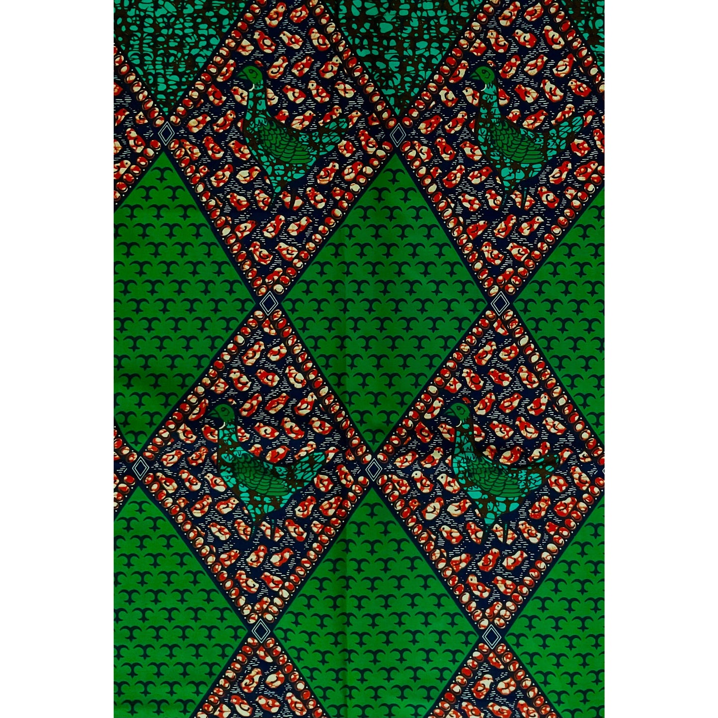 African Print Fabric/ Ankara - Green, Brown, Blue 'Turtle Dove', YARD or WHOLESALE