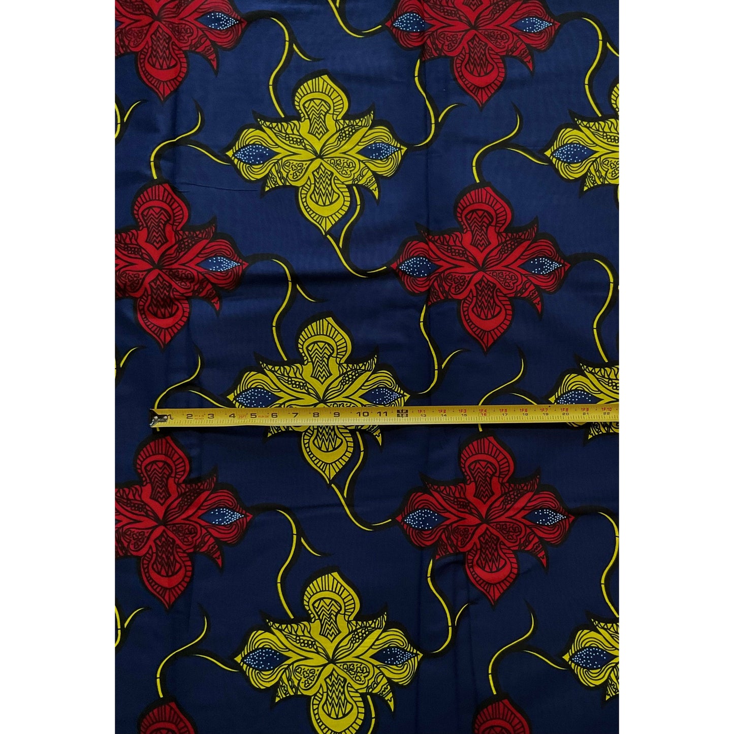 African Print Fabric/ Ankara - Blue, Yellow, Red 'Seboni Flora' Design, YARD or WHOLESALE