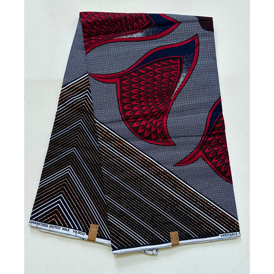 African Fabric/ Ankara - Navy, Red, Brown 'Omossola Blossom,' Design, YARD or WHOLESALE