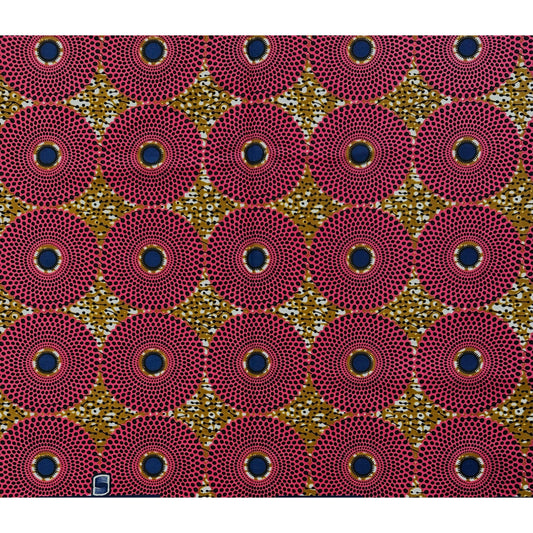 African Print Fabric/ Ankara - Brown, Pink, Navy 'Bullseye Mini' Design, YARD or WHOLESALE