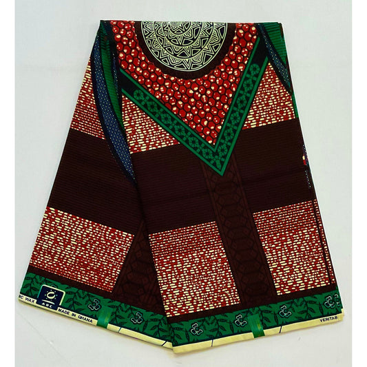 African Print Fabric/Ankara - Green, Brown "Benye Focal" Design, YARD or WHOLESALE