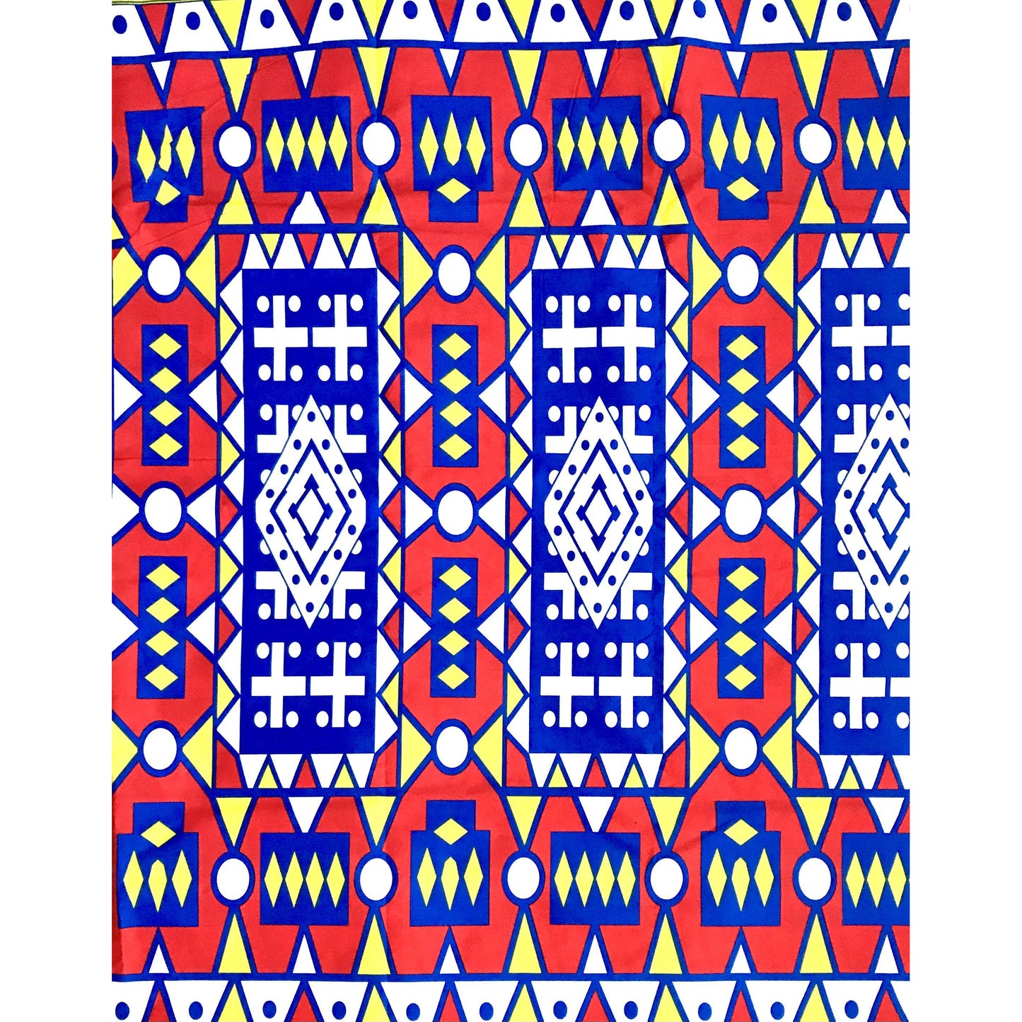 African Print Fabric/ Ankara - Blue, Red, Yellow 'Samakaka Pb' Design, YARD or WHOLESALE